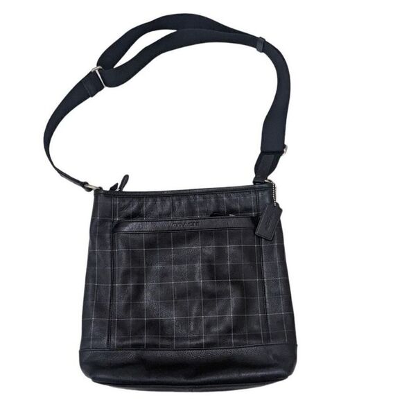 Coach Black Tattersall‎ Leather Tech Messenger Crossbody Bag F71757 - Picture 1 of 12